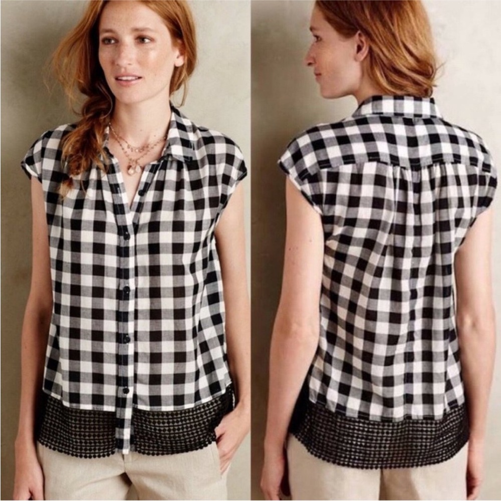 Anthropologie Holding Horses Nellie Top Black White‎ Check Shirt Women’s Medium